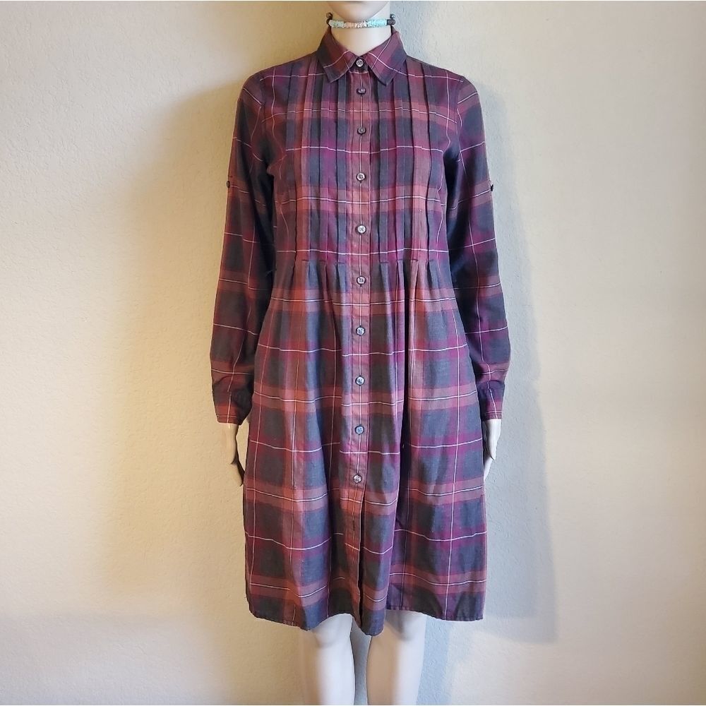 Vtg Women's Belted Long-Sleeve Plaid Shirt dress - Picture 4 of 12